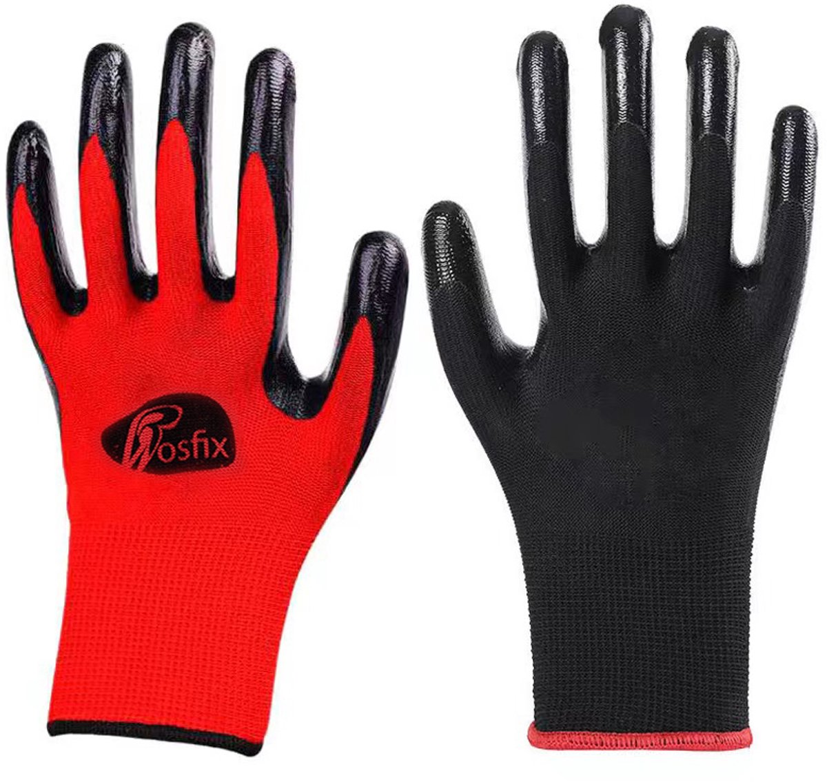 Rosfix Werkhandschoenen Maat L r.10 - Naadloze Rode Polyester - Zwart Latex Gecoat - 1 Paar