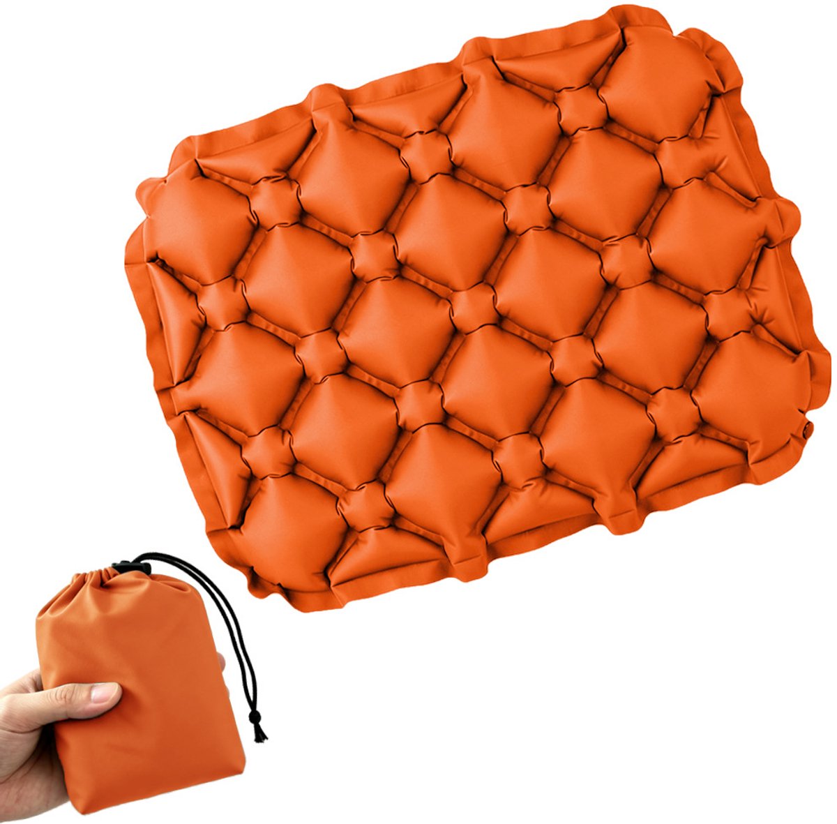 Ultralichte Opblaasbare - Opblaasbaar Zitkussen voor Reizen - Camping Zitkussen voor Buitenactiviteiten - Lichtgewicht Luchtkussen met voor Vliegtuig, Stadion, Camping, Wandelen en Outdoor - One Size- Oranje