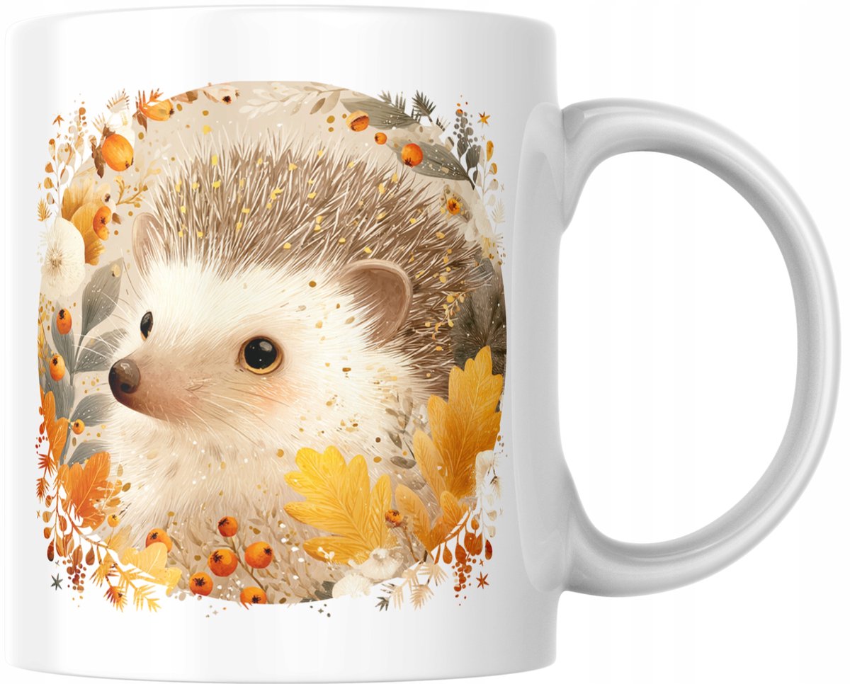 Merkloos Mok met Egel en Herfstbladeren - 330ml Keramiek