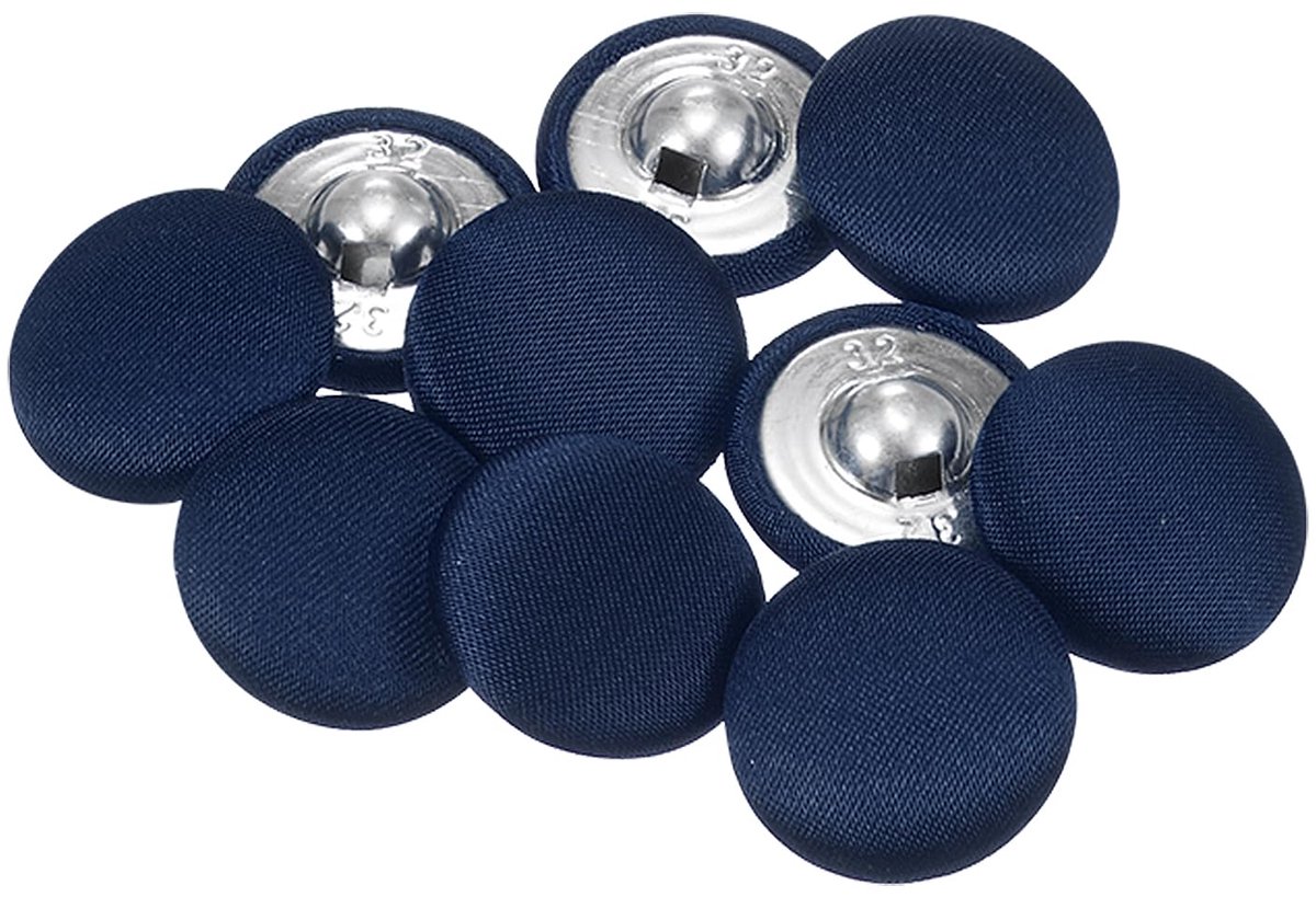 Set van 10 donkerblauwe stoffen knopen met metalen schacht 20mm