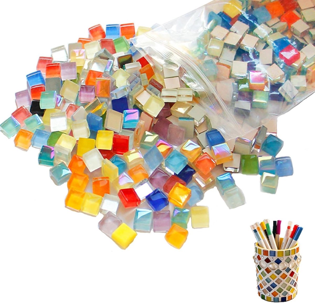 500 g kleurrijke mozaïektegels van glas voor creatieve knutselprojecten en woondecoratie, 1 x 1 cm, vierkant formaat