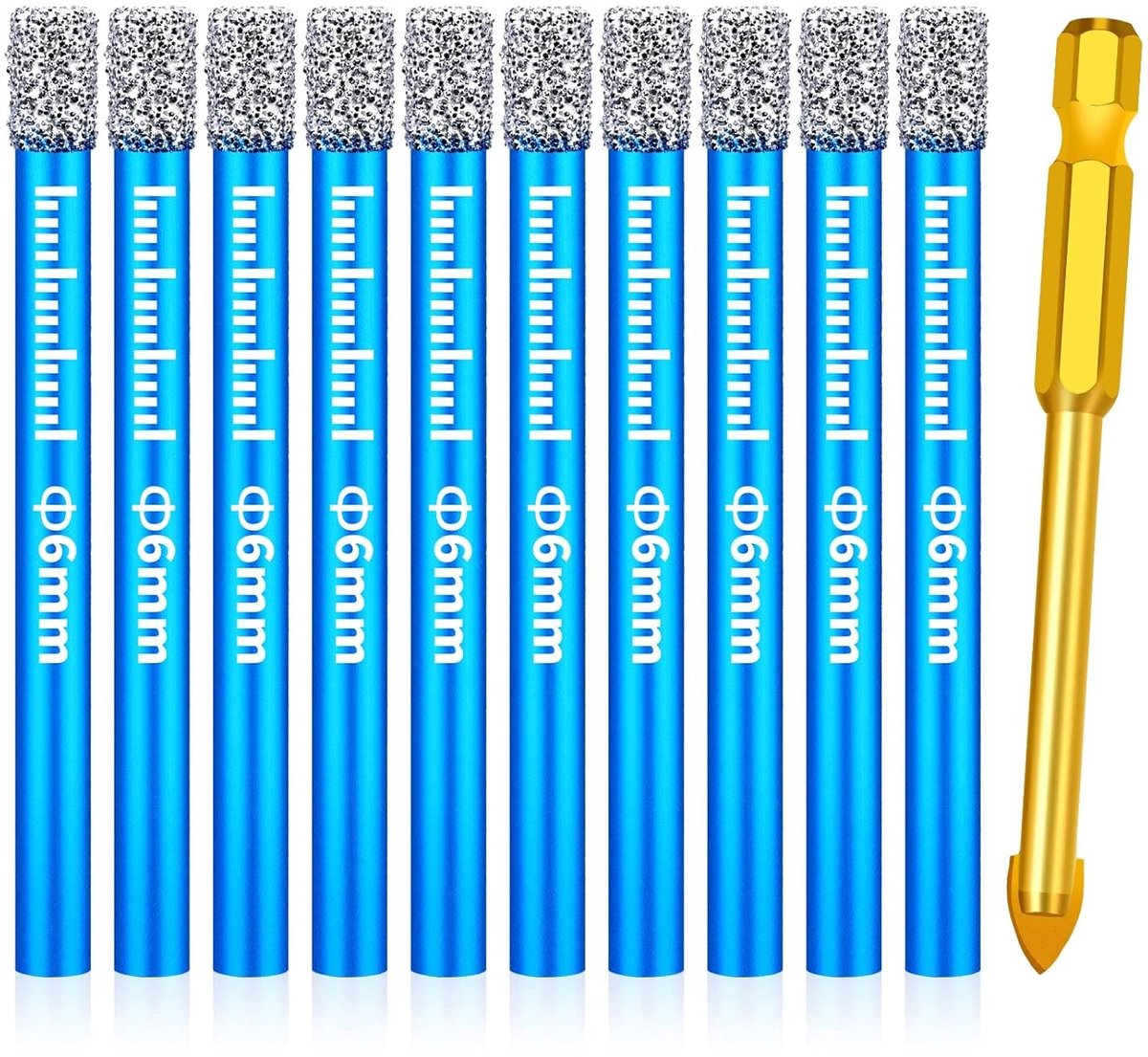 SnelShoppen - 11-delige Tegelboor Set voor Harde Tegels, 6mm Diamant Boor en Glas Boor, Carbide Metaal Boor voor Keramiek, Graniet, Glas, Porselein