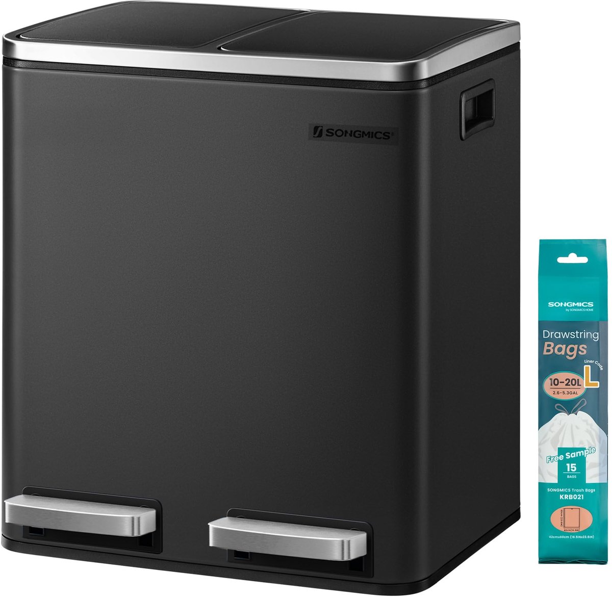 30L Afvalscheidingsbak met Pedaal - Metalen Afvalemmer met 2 Binnenemmers van 15L - Soft Close Deksel - Geurvrij & Luchtdicht Design - Inclusief Handgrepen en 15 Afvalzakken - Ruimtebesparend voor Keuken - Zwart