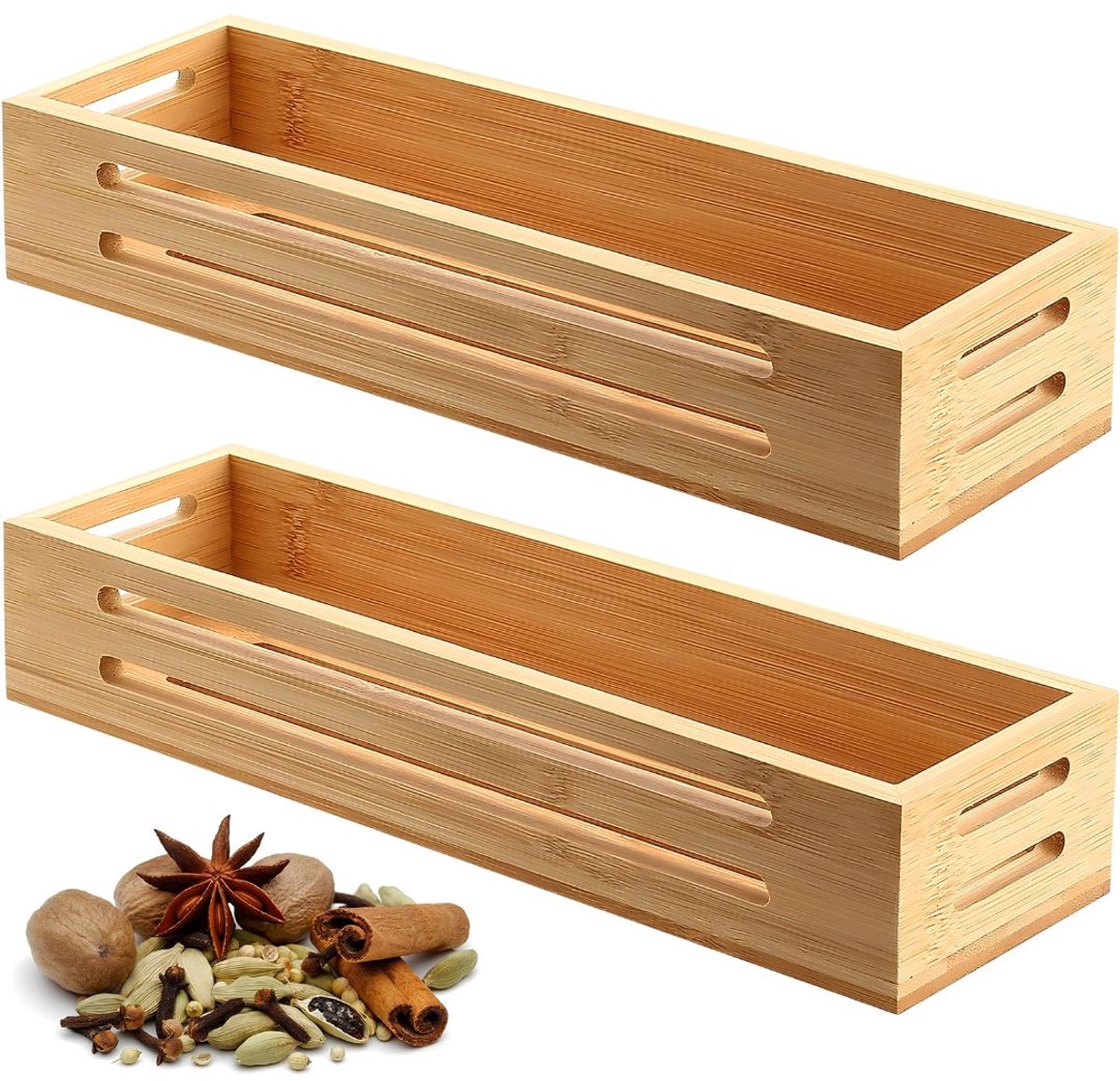 JCP® Kruidenrek - Kruidenpotjes - Kruidenrekje Organizer - Naturaal - 31cm x 8cm x 5cm