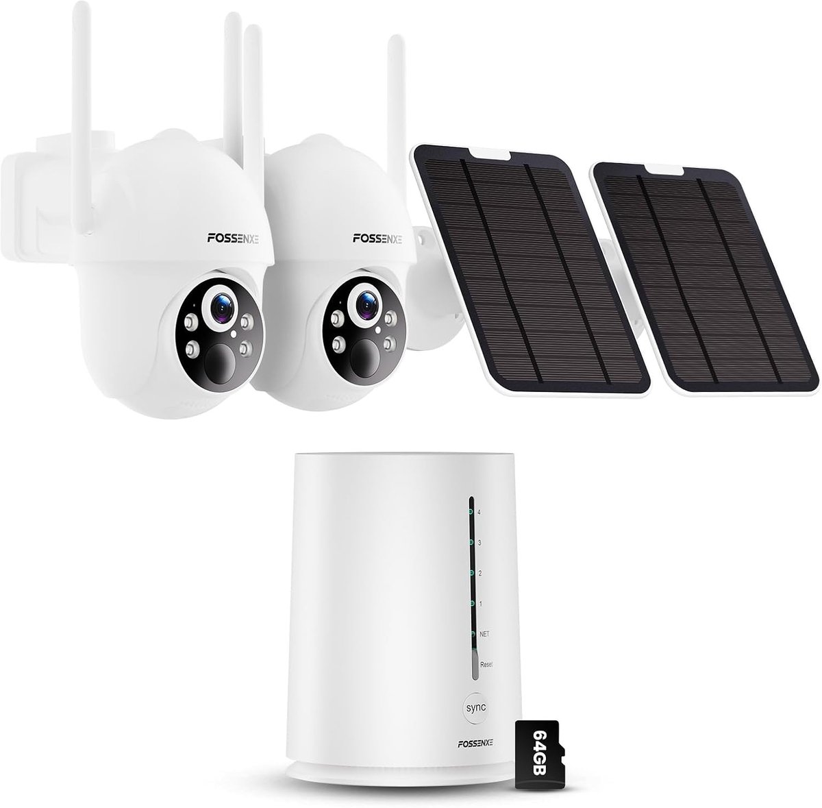 2-Pack FOSSENXE 4MP Solar WiFi Beveiligingscamera – Geen Abonnementskosten, IP66, PTZ 360° – Zwart
