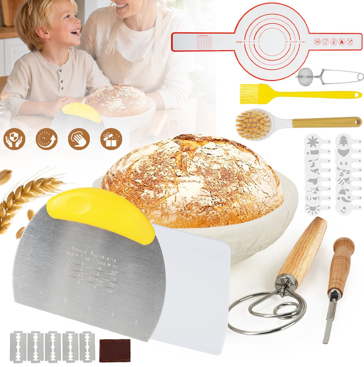 Zuurdesem Starterkit - Rijsmand Van Rotan Voor Zuurdesem - Broodbakaccessoires - Broodrijsmandenset