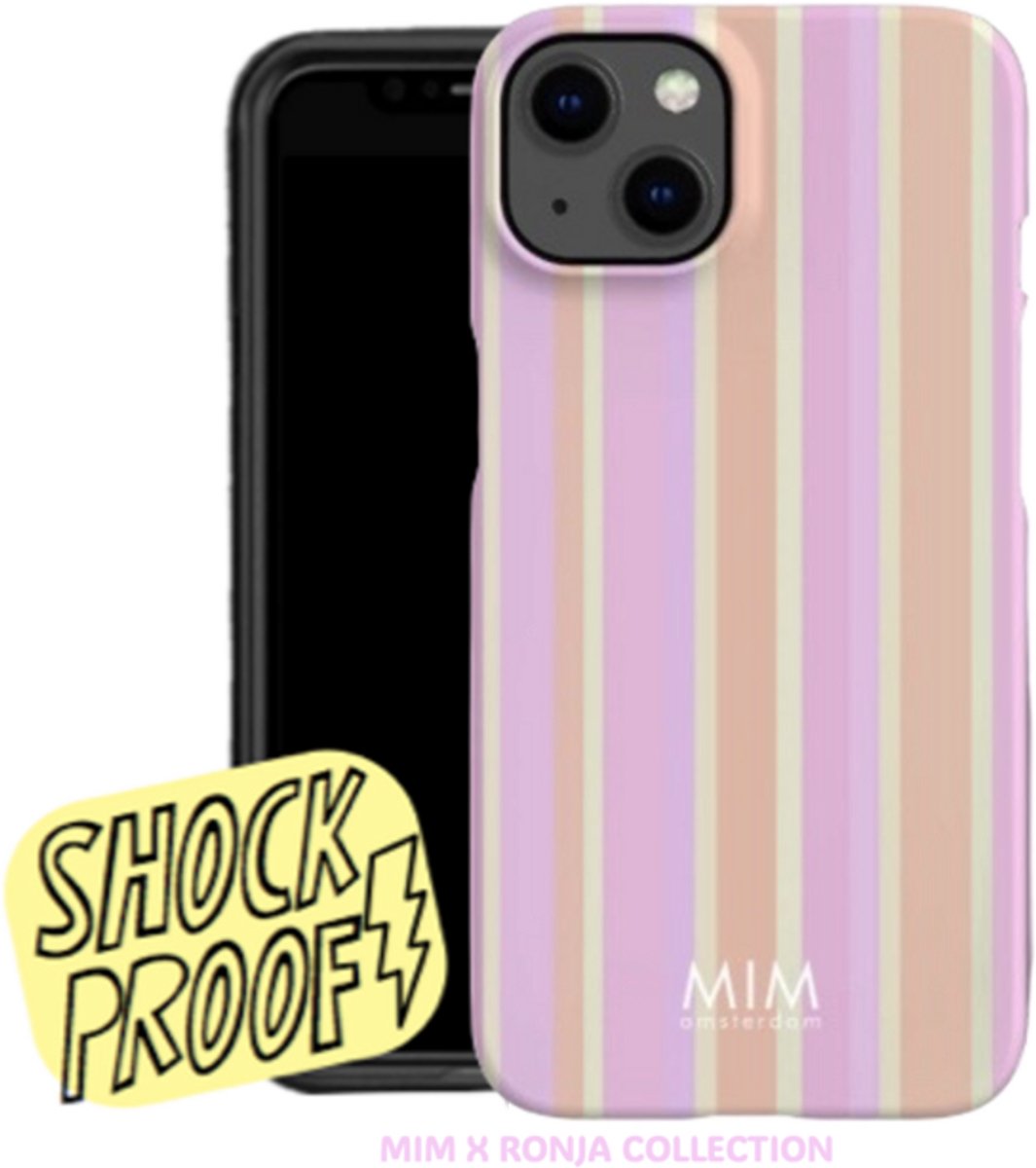 MIM Amsterdam - Sweet Escape - Geschikt voor iPhone 16 Pro - Telefoonhoesje - Shockproof Case - Gekleurde strepen Hoesje - Beschermhoes - Trendy Phone Case