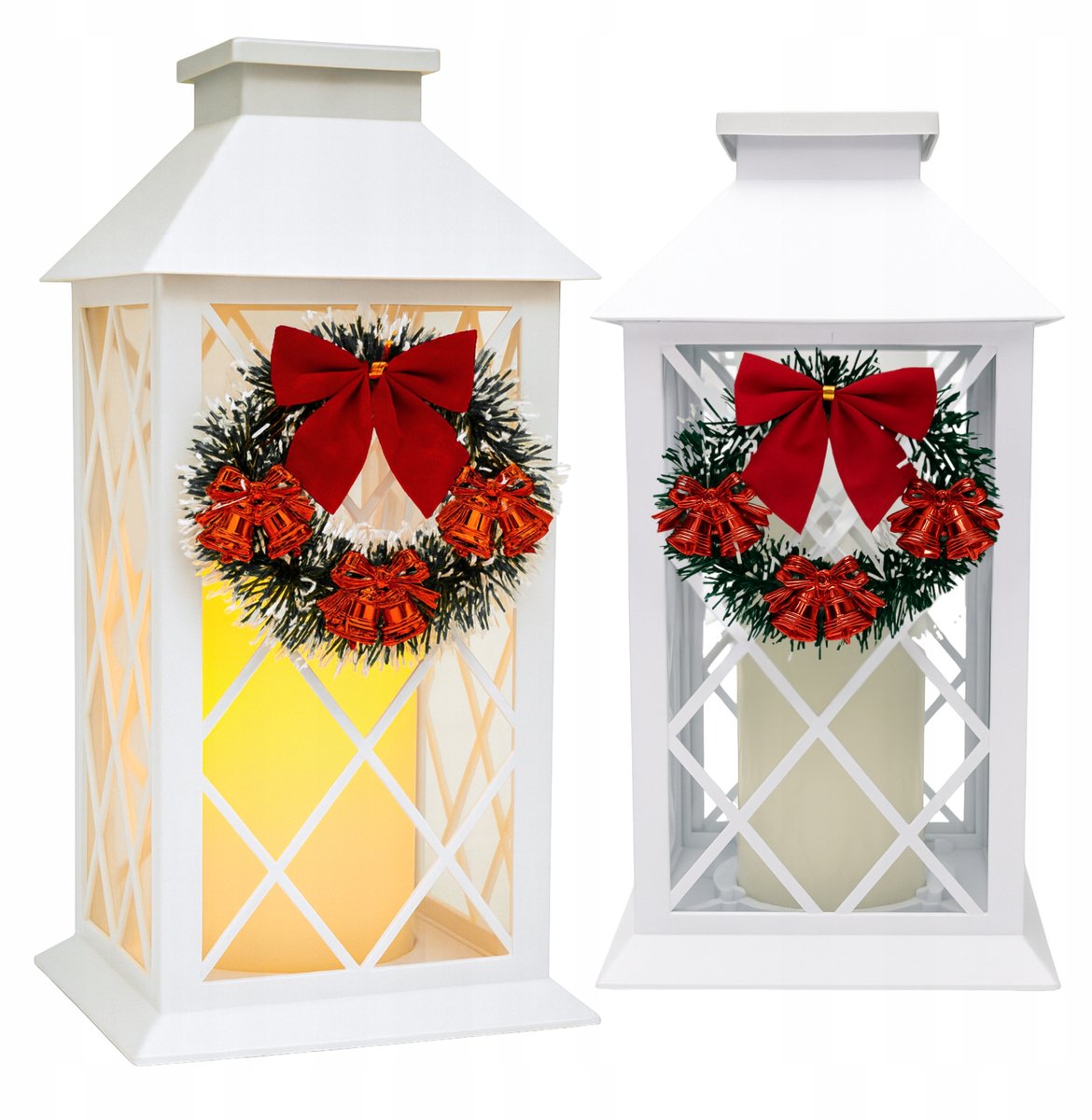 Witte XL Solar Lantaarn met Krans - LED Kaars - Decoratie