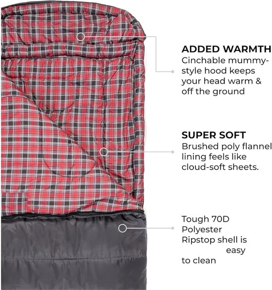 Kampeerslaapzak - Warme Slaapzak - Buiten Ontspannen - Ruim Interieur - Standaard Lengte - One Color — afbeelding 4
