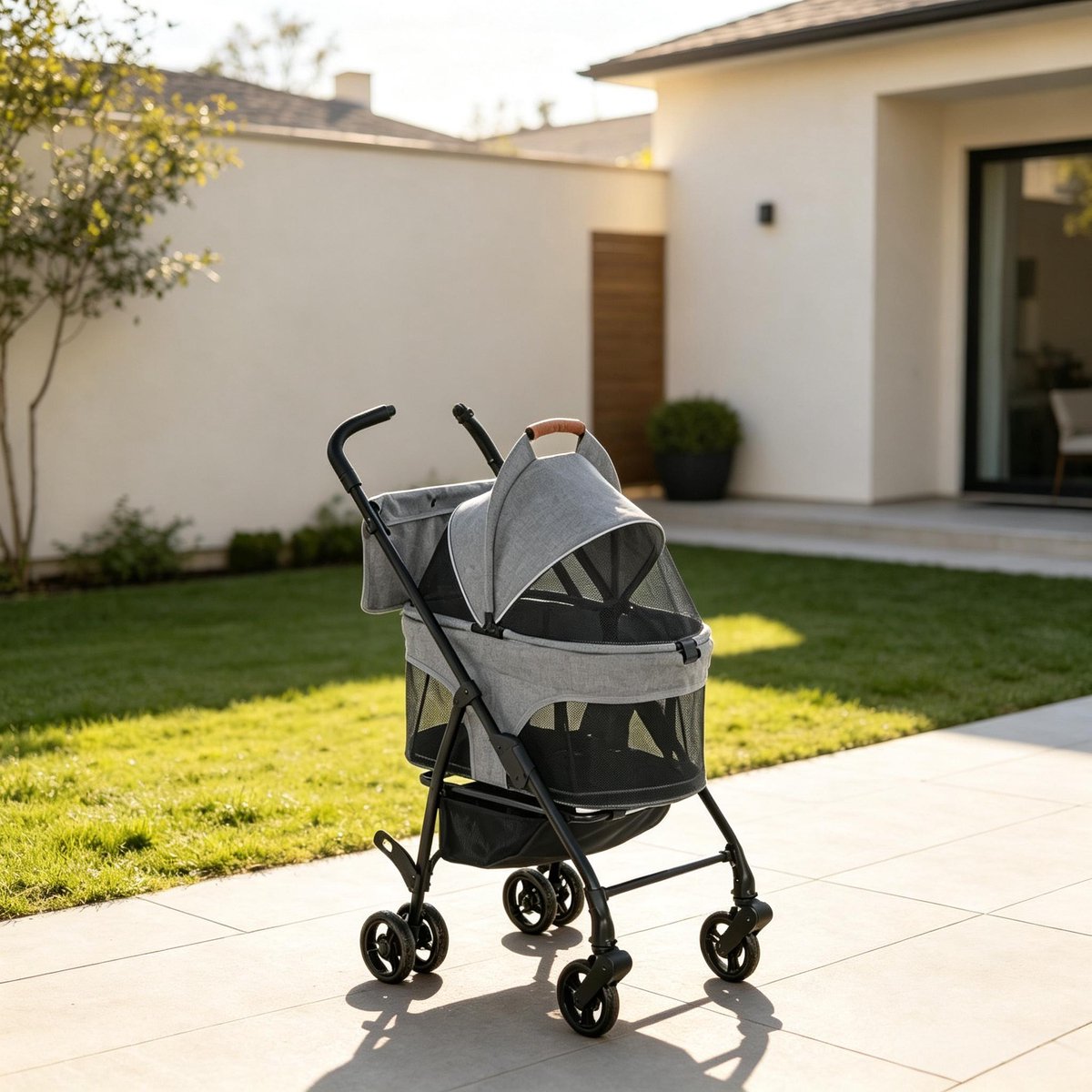 COVREO Dierenbuggy 69 x 47 x 101 cm grijs, opvouwbaar 3-in-1 voor hond