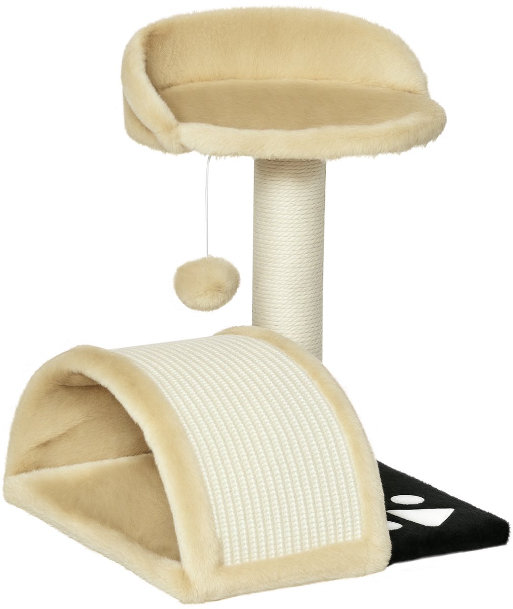Tweelaags - kleine krabpaal voor katten - met pluche balletje - met sisalstam - krabpaal met gewatteerd platform voor kittens