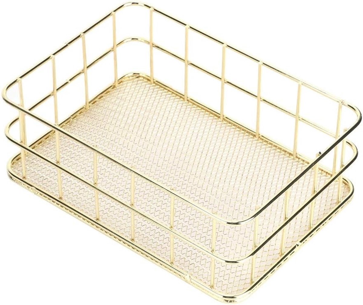 Gouden metalen opbergmand met gaasbodem voor bureau en huisdecoratie in Scandinavisch design