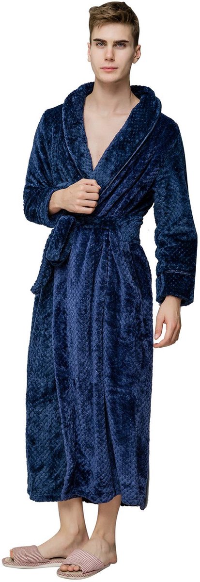 SolidKeus - Dikke Flanellen Badjas met Sjaalkraag voor Volwassenen, Marineblauw
