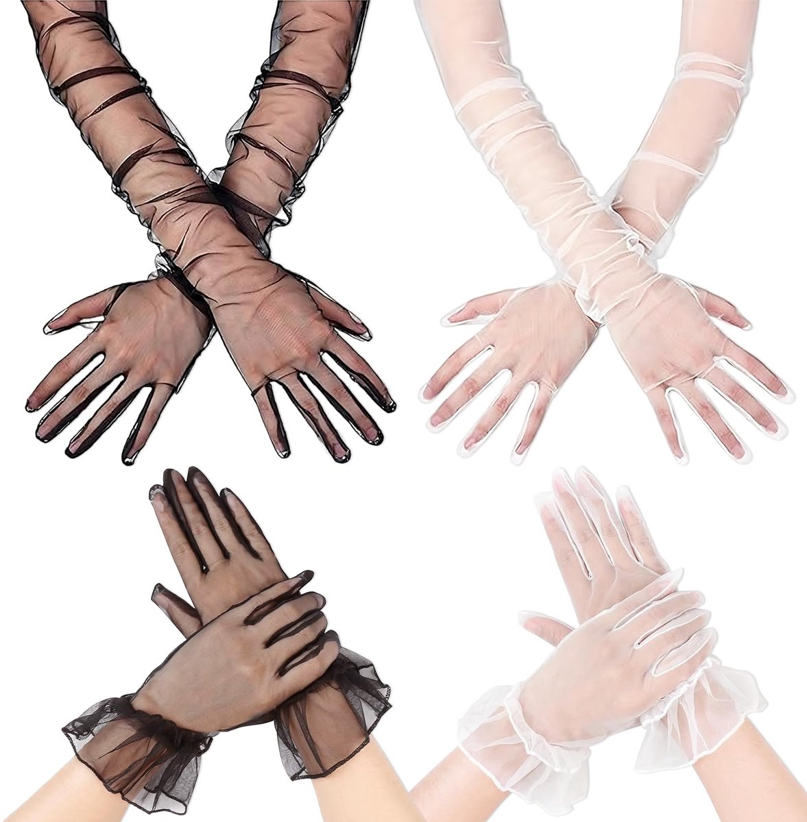 SolidKeus - Set van 4 Pairs Lace Gloves voor Feestjes
