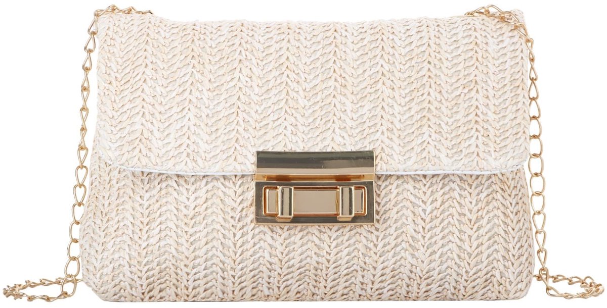 SolidKeus - Vrouwen Gestreepte Stro Clutch Schoudertas
