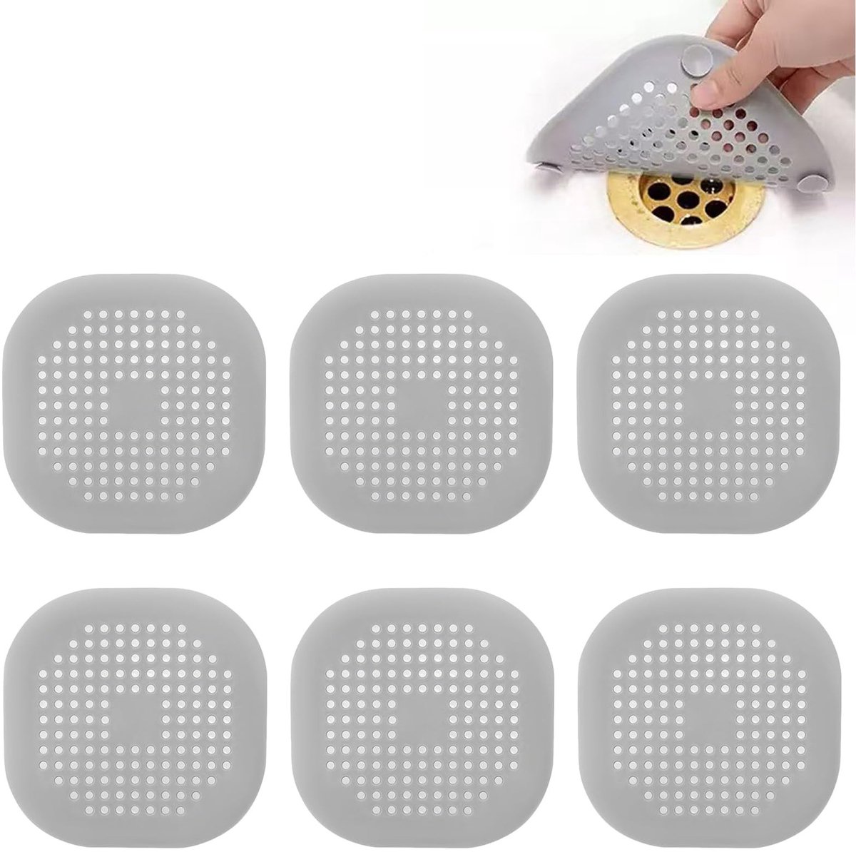 SolidKeus - Set van 6 Siliconen Afvoerzeefjes voor Douche en Keuken