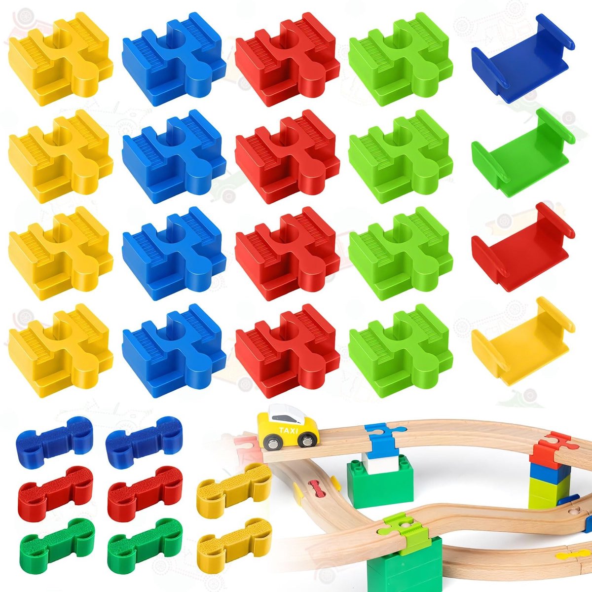 SolidKeus - 28 Stuks Houten Spoor Adapters Voor Kinderen