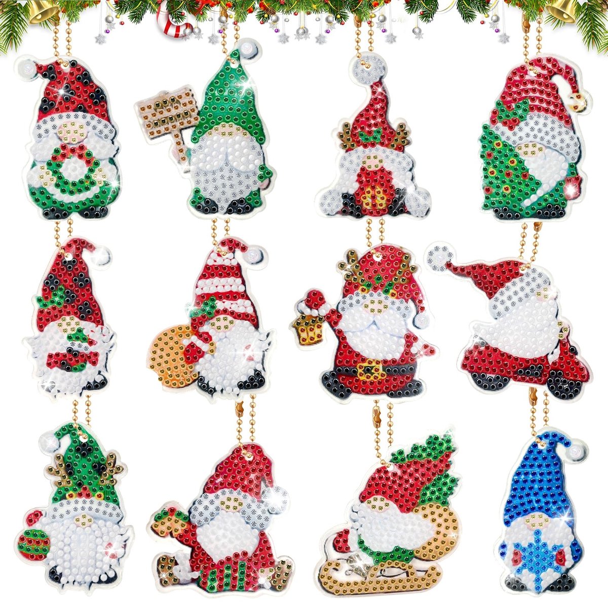 SolidKeus - Set van 12 Diamant Schilderen Kerstdecoraties