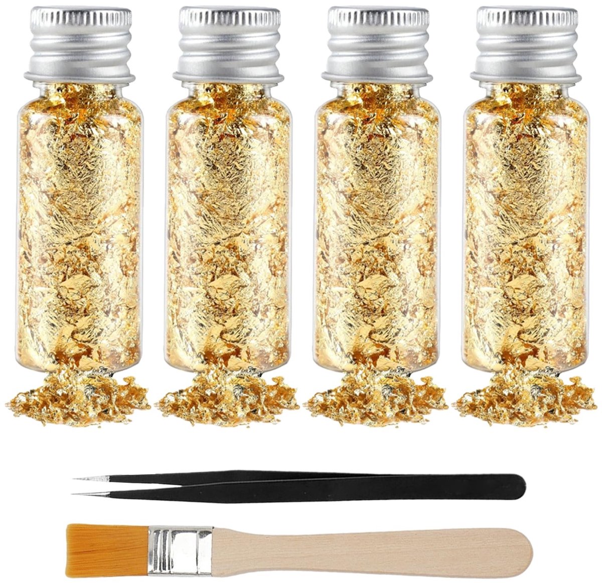 SolidKeus - Set van 4 Gouden Blad Flakes met Pincet en Borstel