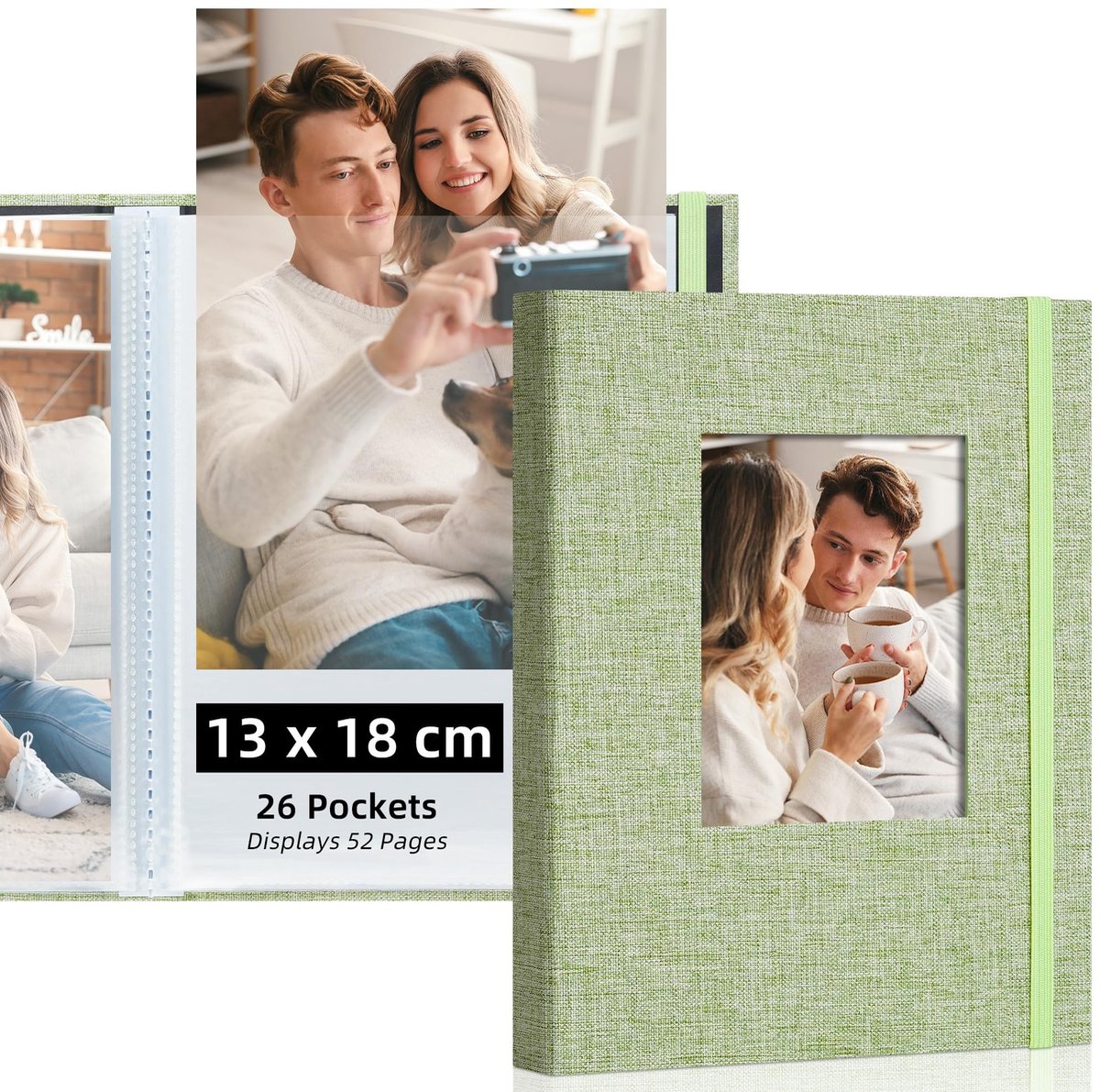 SolidKeus - Fotoalbum 13x18 cm met 26 Compartimenten en Transparante Hoezen Groen