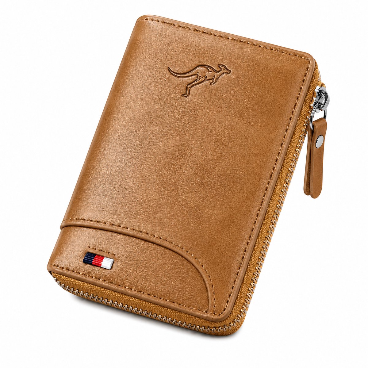 Home & Marker - Leren Portemonnee Heren - RFID Anti Skim Bescherming - Compacte Portefeuille Met Rits - Zacht Leer - 13 Pasjes - Khaki - ZIPPWAL