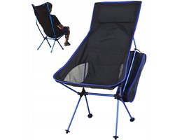 Draagbare Campingstoel - Opvouwbare Stoel met Hoge Rugleuning - Belastbaar tot 150 kg - Lichtgewicht Aluminium Frame - Afneembare Zachte Hoofdsteun - Compact met Opbergtas - Voor Kamperen, Vissen, Strand en Picknick