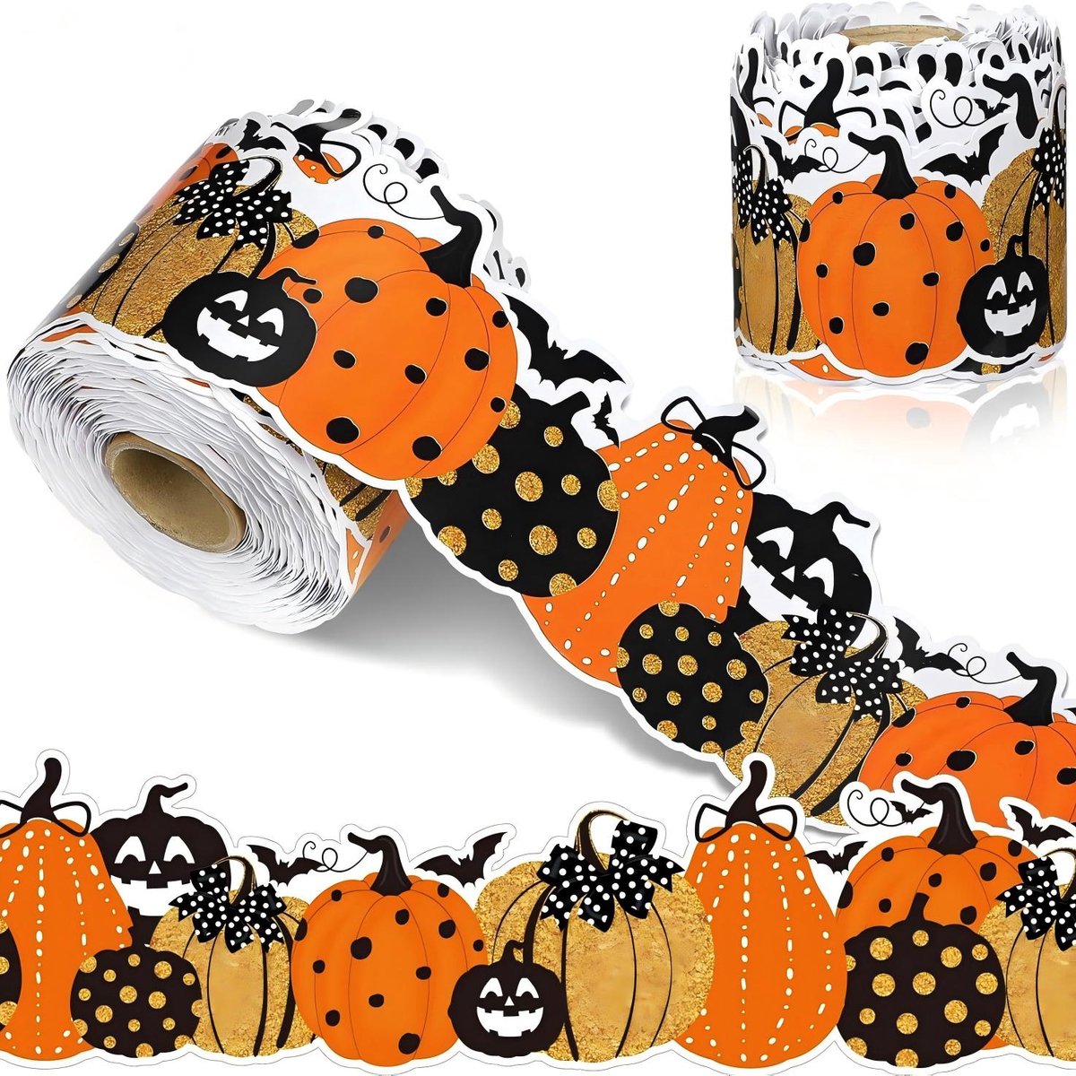 Halloween Randsticker 10 Meter – Pompoen & Vleermuis Decoratie Sticker – Feestelijke Raam-, Muur- en Bordrand Versiering – Set van 2 Rollen
