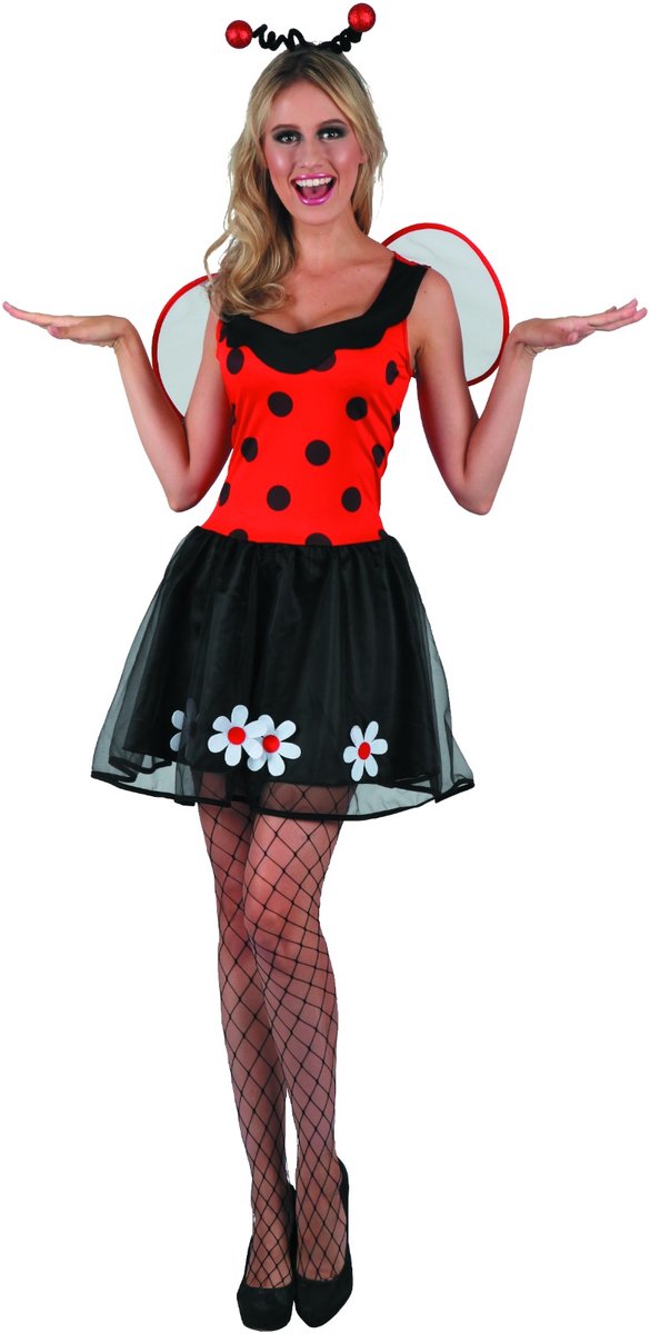 Joya Party® Lieveheersbeestje Kostuum Dames Rood | Verkleedjurk Volwassenen Vrouw | Ladybug Verkleedpak | Inclusief Vleugels & Voelsprieten | Carnaval & Themafeest Vrouwen | Groepskostuum | Maat M/L