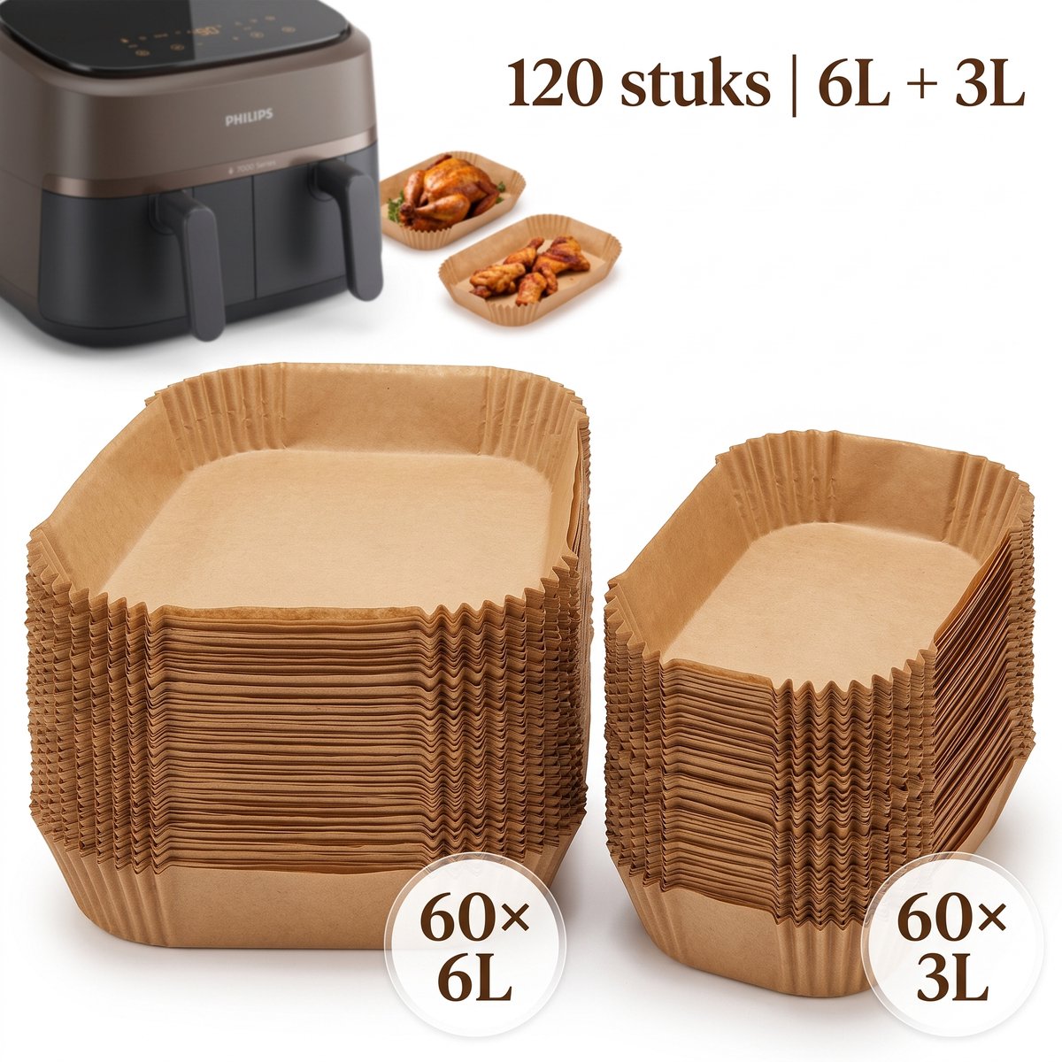 Namajunas–Bakpapier airfryer–akpapier airfryer xxl–bakpapier airfryer vierkant–Bakpapier airfryer vierkant–Rechthoekig bakpapier voor Philips Airfryer Dual Basket 3000/5000 serie–120 bakvormen, hittebestendig en vetvrij voor XL airfryer