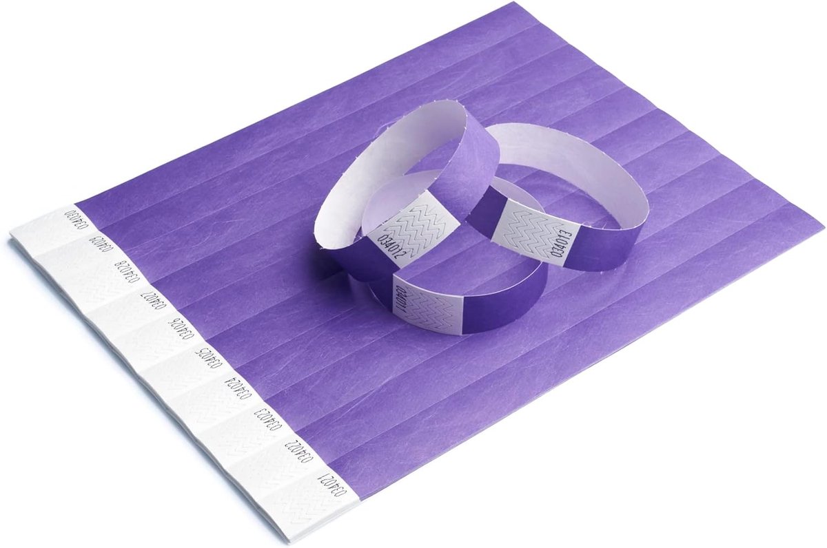Iboo 500 Tyvek papieren armbanden voor controle en veiligheid, voor evenementen, feesten, festivals en reizen, entreearmbanden (paars)