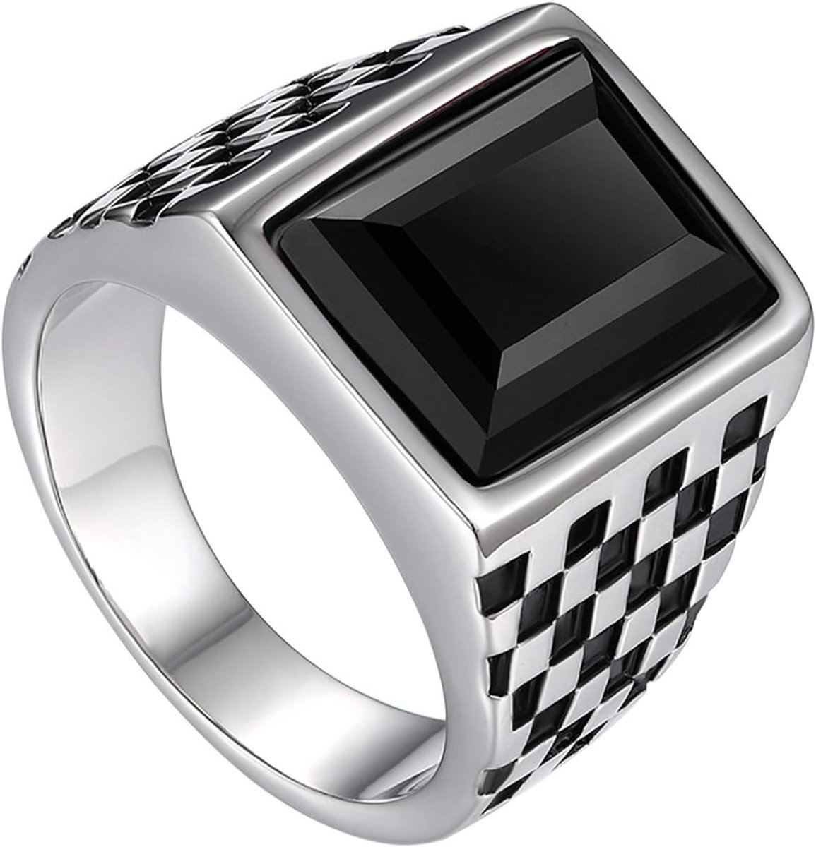 Herenring, herenring, brede roestvrijstalen band, ring, zwart, rood, zegelring, duimring, verlovingsringen, bruiloft met glazen edelstenen, herenaccessoires, Glas