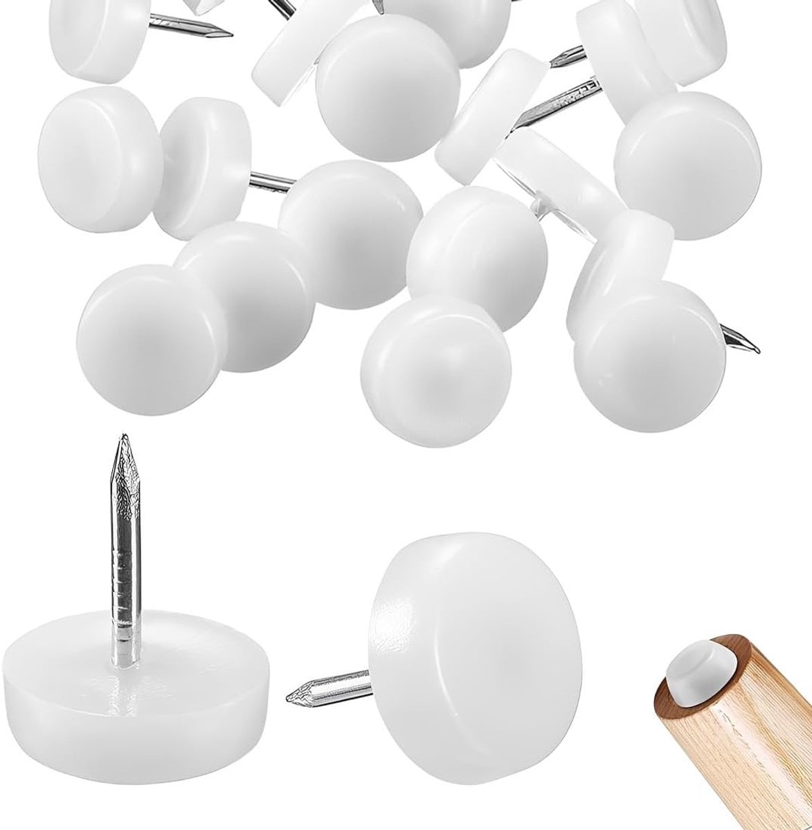60 Pezzi Pattini Feltro Per Sedie Pattini Per Mobili A Chiodo Piedi Di Tavolo E Sedia Resistente All'Usura Riduttore Di Rumore In Nylon Per Piedi Di Mobili/Armadio/Scaffale Bianco 18Mm