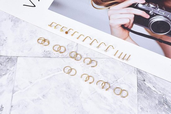 30 Stks 36 Stks 20G Neusringen Set Zilver Goud CZ Bone Schroef L Vormige Neus Studs Pin Tragus Kraakbeen Neus Ring Hoepel Roestvrij Staal Neus Piercing Sieraden voor Vrouwen Mannen, Metaal — afbeelding 5