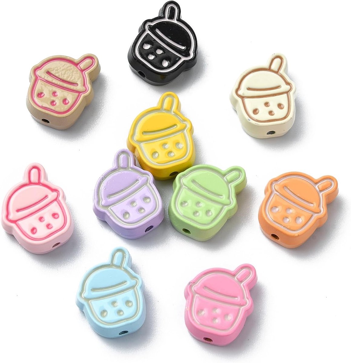 20 stuks 10 kleuren spuitgeschilderde glazuur melk thee kralen Boba thee metalen spacer kralen drinken thema kralen voor doe-het-zelf sleutelhanger tas sieraden maken