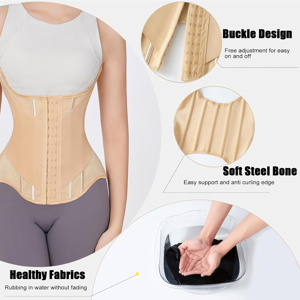 Korset voor dames, buikweg, tailletrainer dames, fitness, tailletrainer, buikwegriem, U-vormige