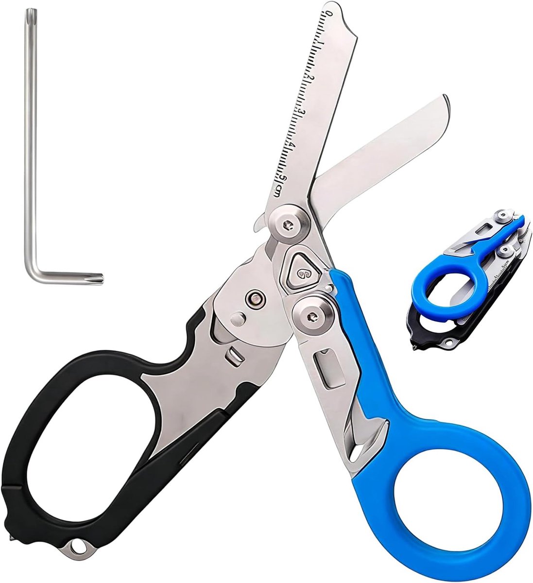 Response Noodschaar, opvouwbare schaartang van roestvrij staal met 6 functies, multitool reddingsschaar, traumaschaar voor professioneel gebruik in de reddingsdienst (blauwzwart)