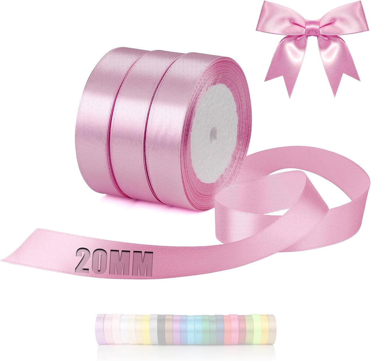 66m lint voor strikken roze satijnen lint decoratief geschenklint breed 20mm geschenklinten roze lint band voor huwelijk stof geschenkband voor doop verjaardag Valentijnsdag kersttafeldecoratie