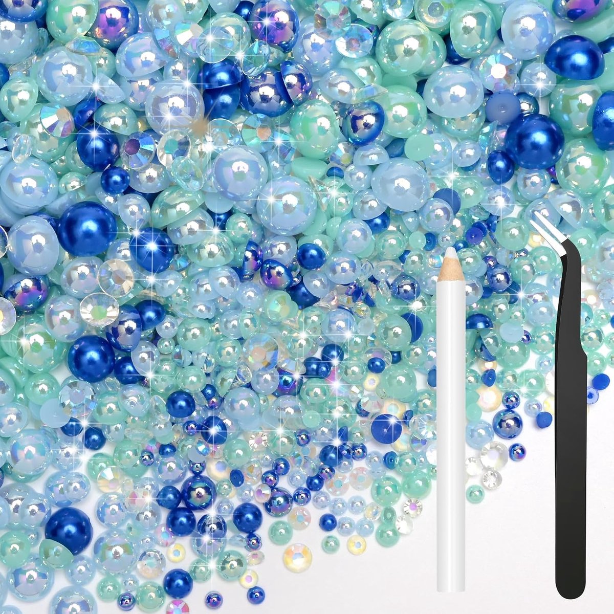 80g Mix Flatback Parels Blauwe Steentjes voor Kleding Halve Ronde Parels Edelstenen Steentjes voor Ambachten Gezicht Nail Art Flessen Tumblers Schoenen Gift DIY Bedazzling (Maat 2mm-10mm)