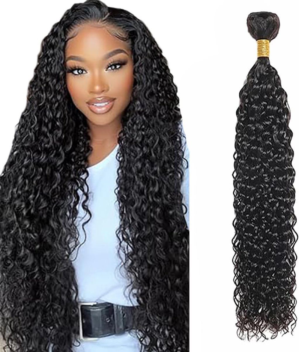 Wave Human Hair Bundles Natural Black #1B Color Unprocessed Human Hair Extensions Double Weft Weave Single Bundles 50g/Piece for Woman 28 Inch