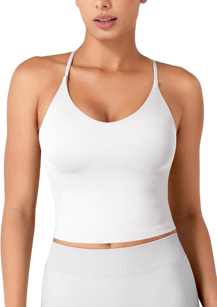 Diepe V-hals tanktop dames crossback workout sport top met verstelbare spaghettibandjes gevoerde rugvrije gym yoga zomer crop tops mouwloos zomer bovenstuk