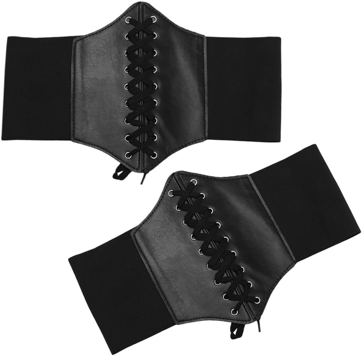 2 stuks riem, veterkorset, korset voor dames, zwart, gebonden waspie, taille, elastische brede band, veterkorset, retro riem, korset, riem voor dames, heupriem voor taillevormer, zwart, Eén