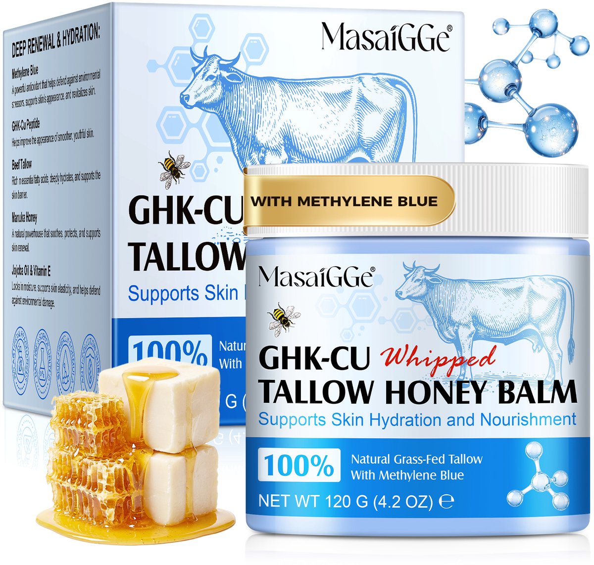 GHK-CU Beef Tallow Honey Balm (120 g) – Copper Peptide Creme – Zalf – Rundervet – Honey