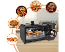 Velmio Ontbijtstation - 3-in-1 Ontbijtmaker - Koffiezetapparaat, 9L Oven & Koekenpan - voor Filter Koffie - Compact Design - Keukenmachine - 1050W - Zwart