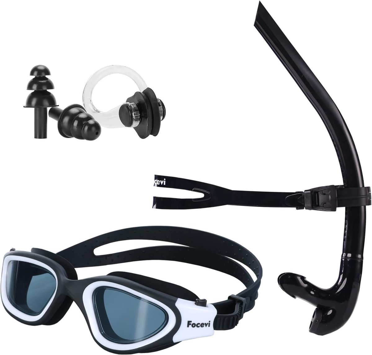 Snorkelset voor Zwemtraining - Zwart/Wit - 3-in-1 Snorkel met Anti-condens Bril - Voor Volwassenen