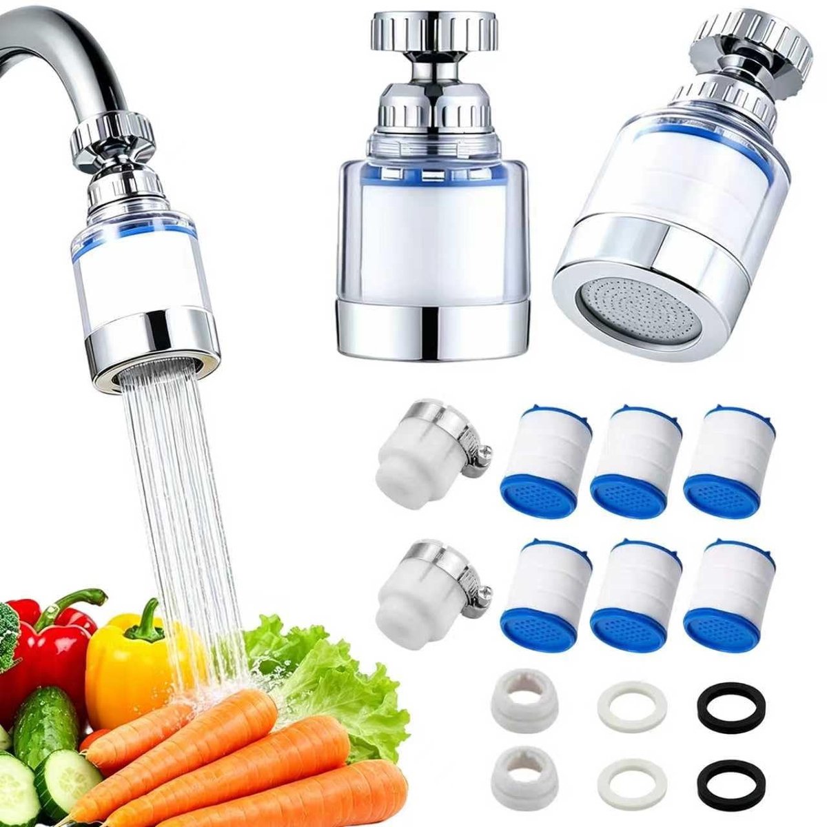 Waterfilter voor Kraan - Transparant - 2 Stuks - Met 6 PP-Katoenen Filterelementen - Voor Keuken en Badkamer