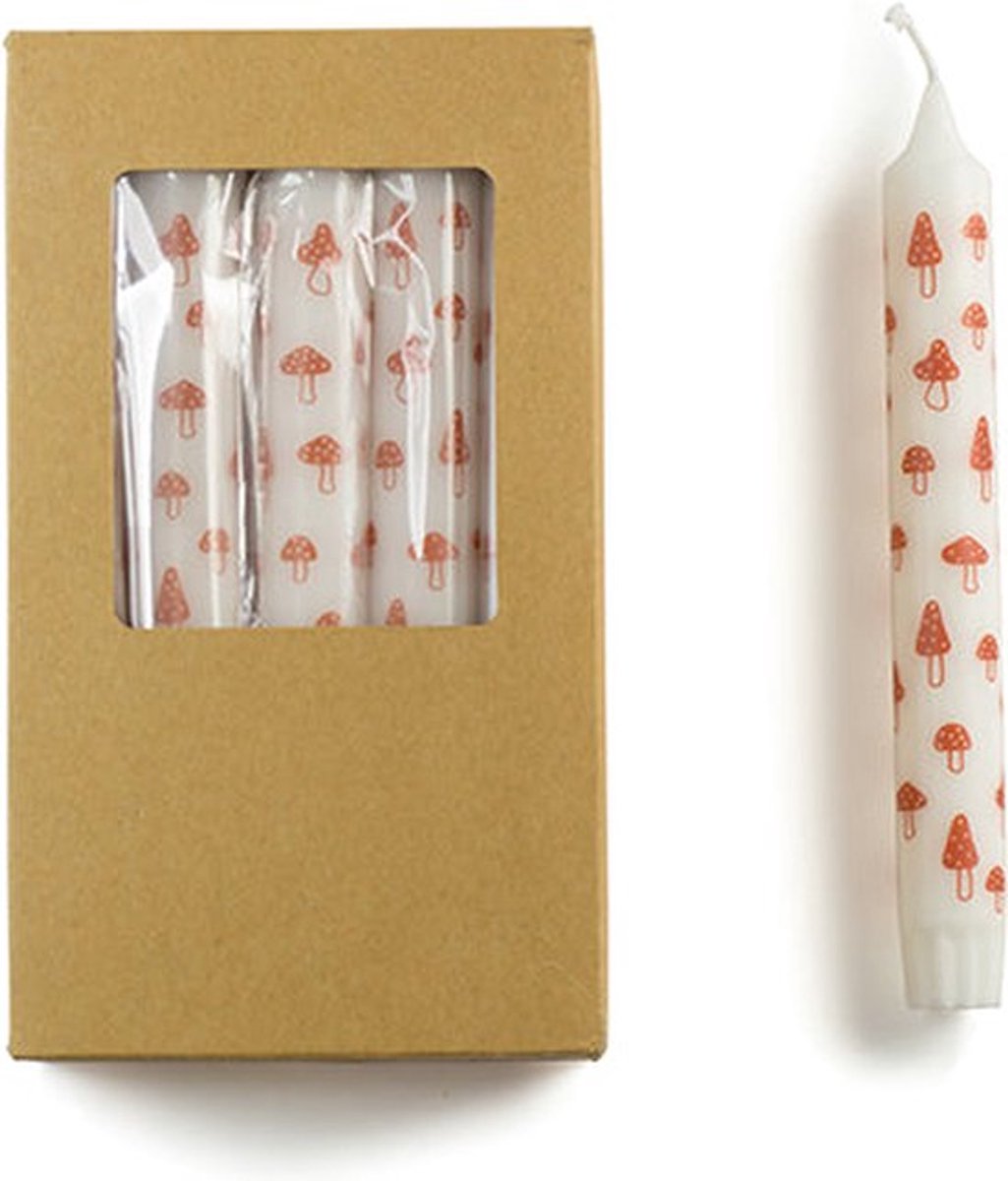 Rustik Lys - Dinerkaarsen met print 'Mushroom' - 10 stuks