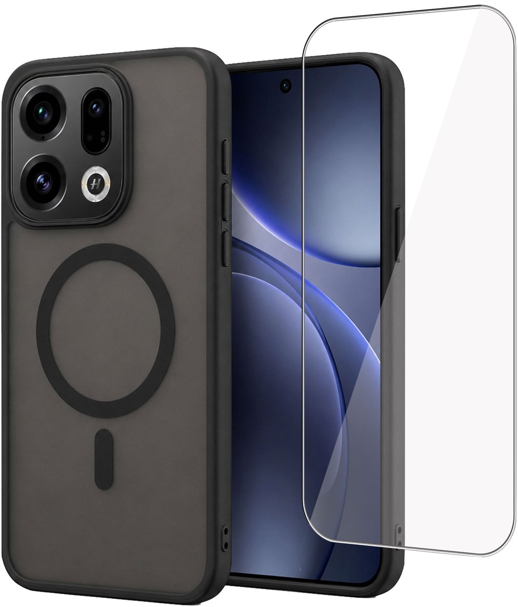 Hoesje + Screenprotector geschikt voor OPPO Find X9 5G Hoesje - Shock Proof Case geschikt voor Magsafe - Magnetisch - Gehard Glas- Zwart