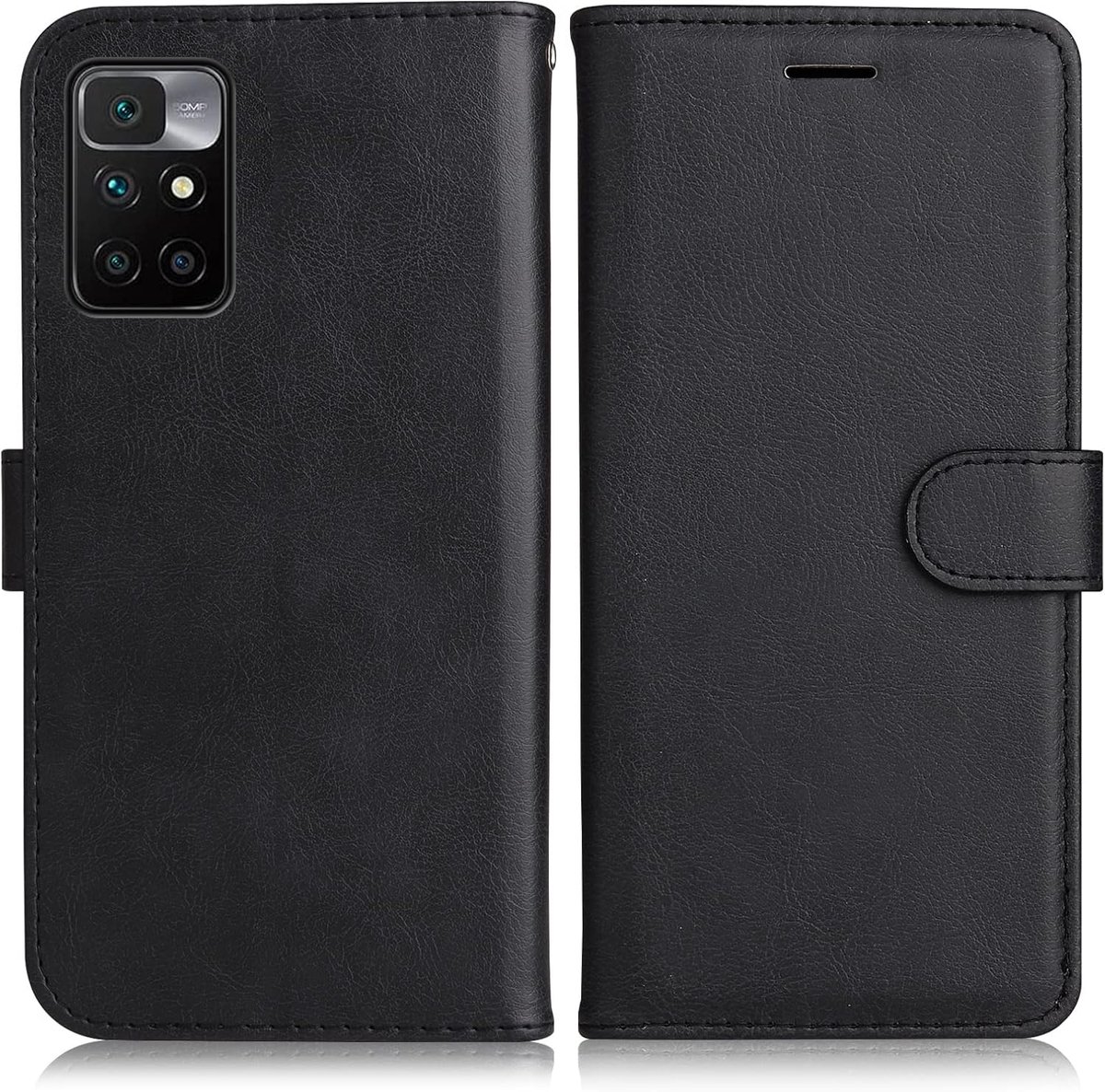 Hoesje voor Redmi 10/10 Prime, Magnetisch PU-Lederen Hoesje met Kaartsleuven Kickstand, Portemonnee Hoesje voor Redmi 10, Zwart