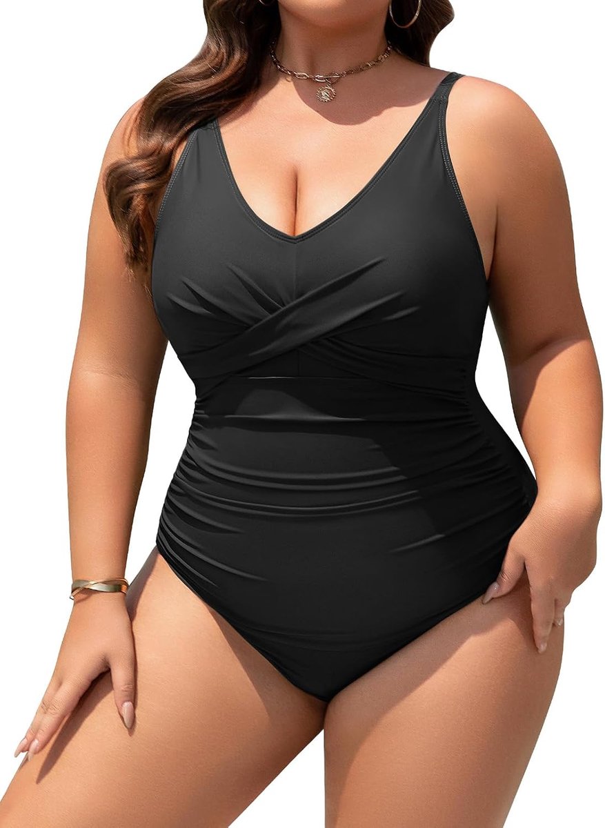 Badpak voor dames, grote maat, buikweg, eendelig, badpak, sexy, V-hals, push-up, grote borstomvang, badmode, zwembad, strand, zwempak, L-4XL