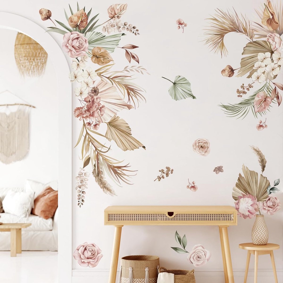 Muurstickers Tropisch Blad Bloemen Schil en Stok Wall Art Decals voor Slaapkamer TV Muur Woonkamer